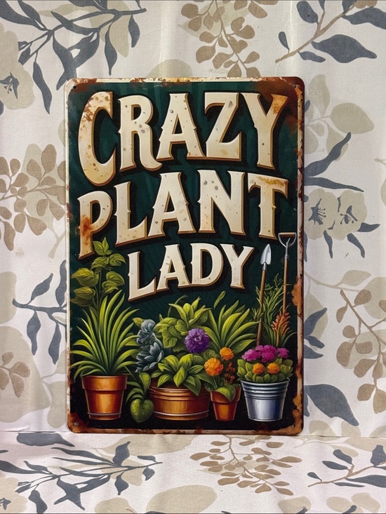 Other - Crazy Plant Lady Vintage-Style Metal Sign - Green